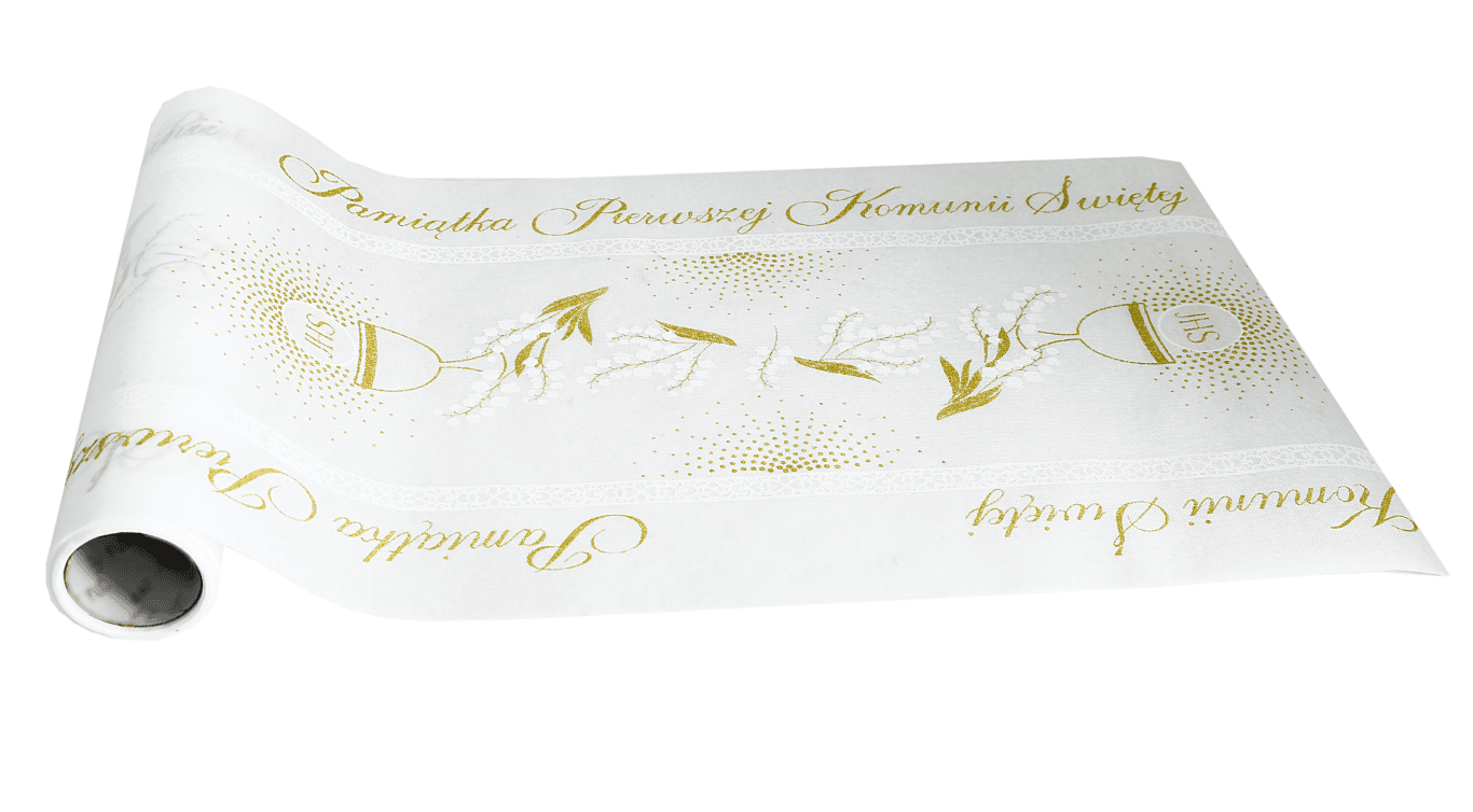 Bieżnik obrus złocony na komunię Komunia 35cm/5mb