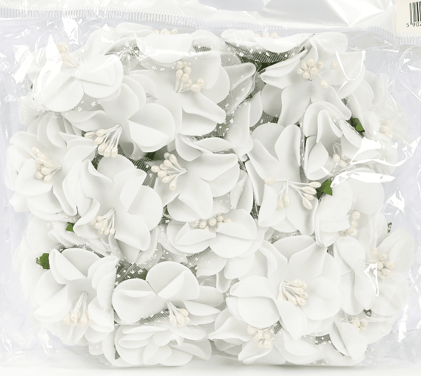 Piankowe kwiaty z pręcikami, śr.4cm/6x6szt, białe