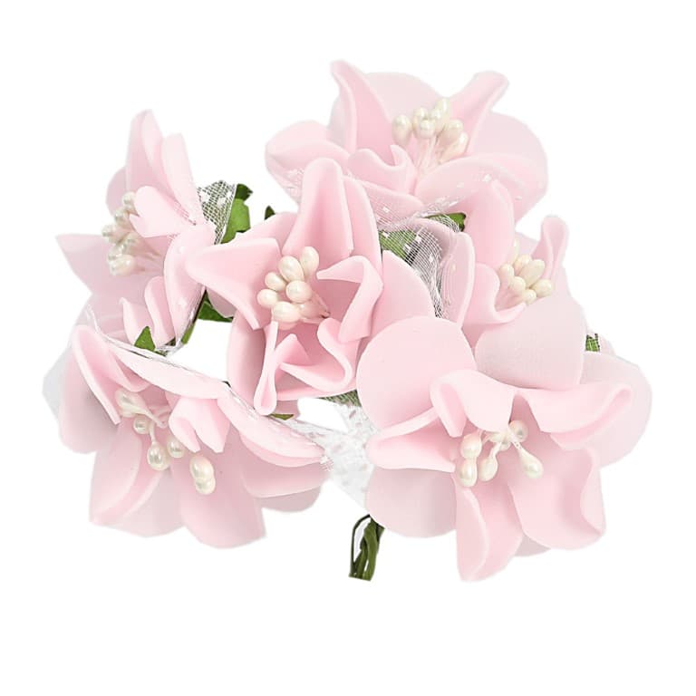 Piankowe kwiaty z pręcikami, śr.4cm/6x6szt, j. róż