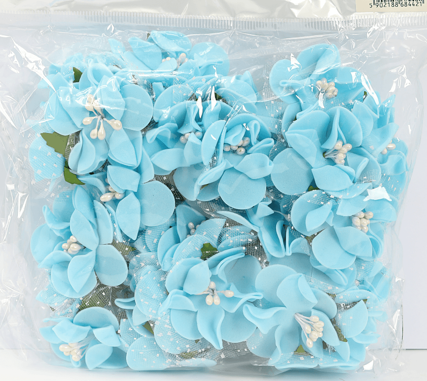 Piankowe kwiaty z pręcikami śr.4cm/6x6szt błękitne