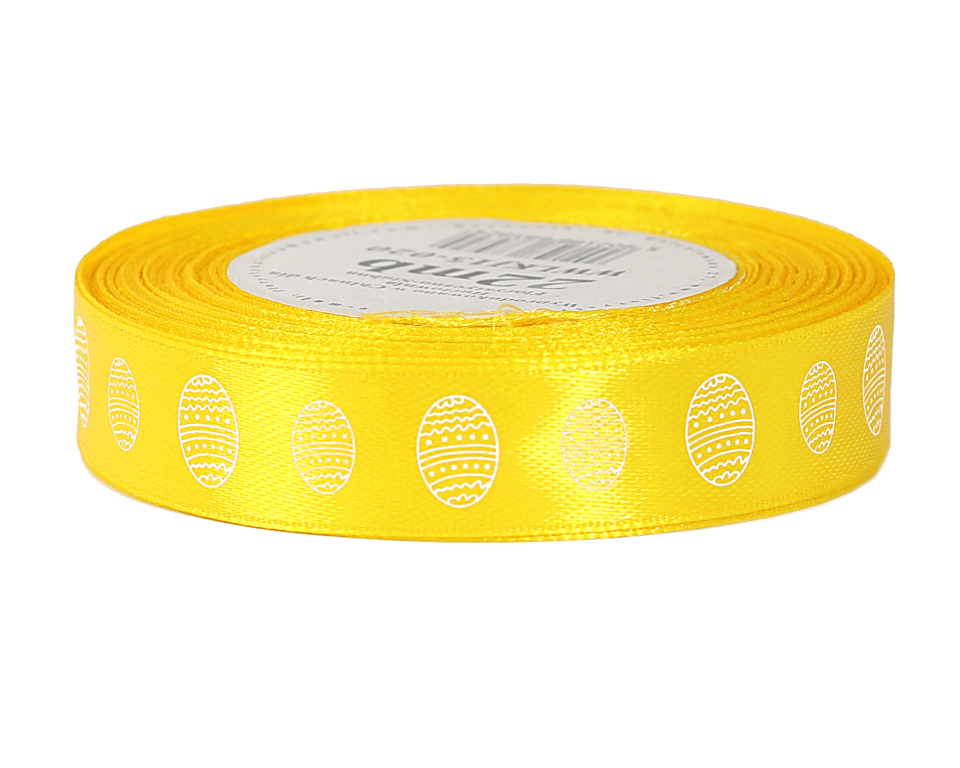 Wstążka satynowa WIELKANOC jajko, 15mm/22mb, żółta