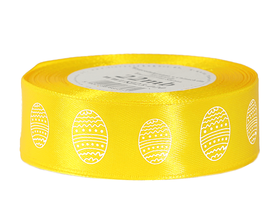 Wstążka satynowa WIELKANOC jajko, 25mm/22mb, żółta