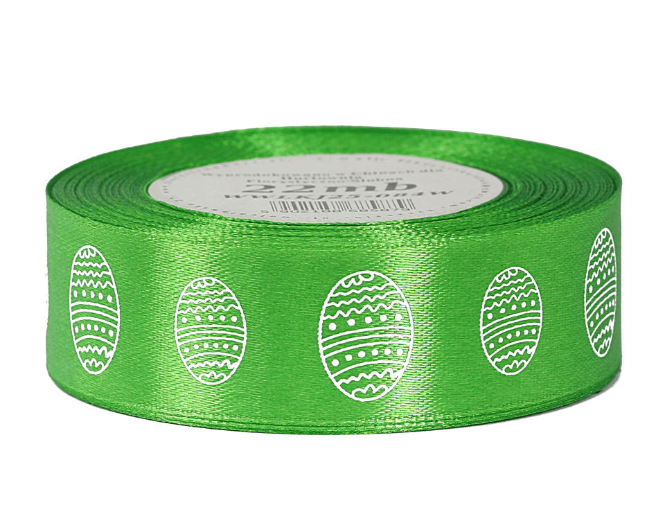 Wstążka satynowa WIELKANOC jajko 25mm/22m,trawa w.