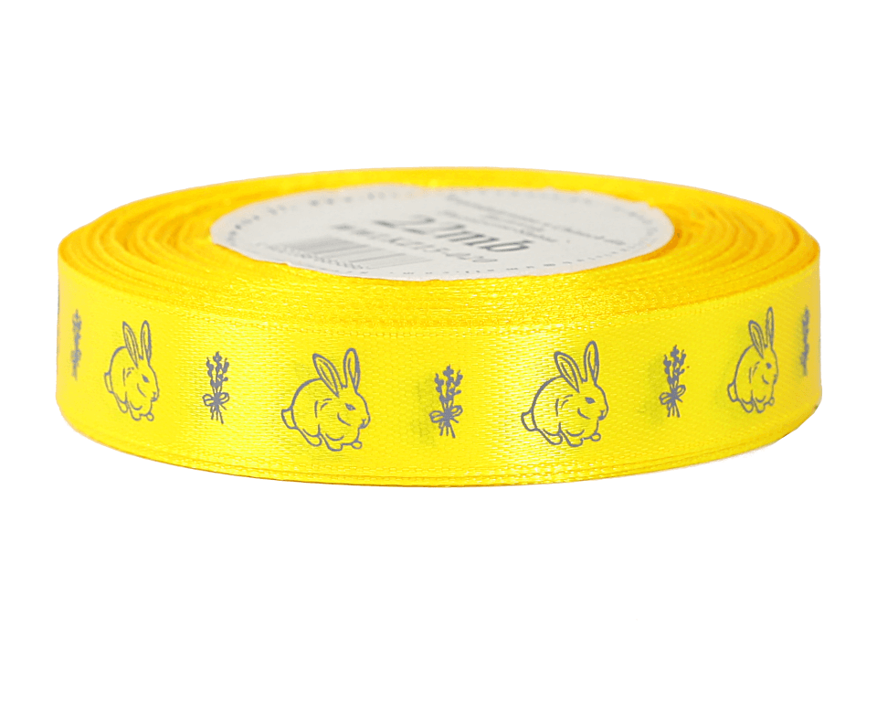 Wstążka satynowa WIELKANOC królik 15mm/22mb, żółta