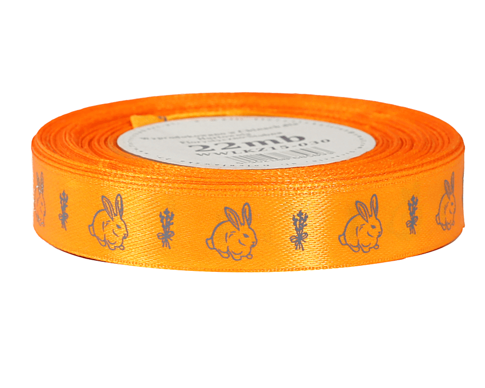 Wstążka satynowa WIELKANOC królik 15mm/22 pomarańc