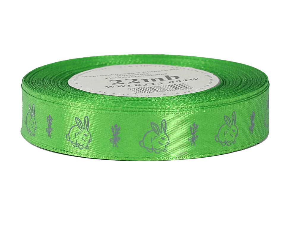 Wstążka satynowa WIELKANOC królik 15mm/22mb, trawa