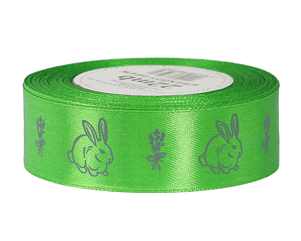 Wstążka satynowa WIELKANOC królik 25mm/22mb, trawa