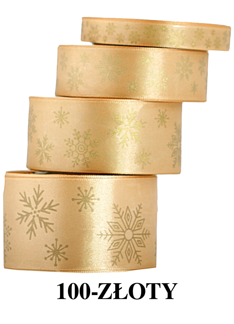Wstążka w śnieżynki metalizowane 38mm/9mb, złota