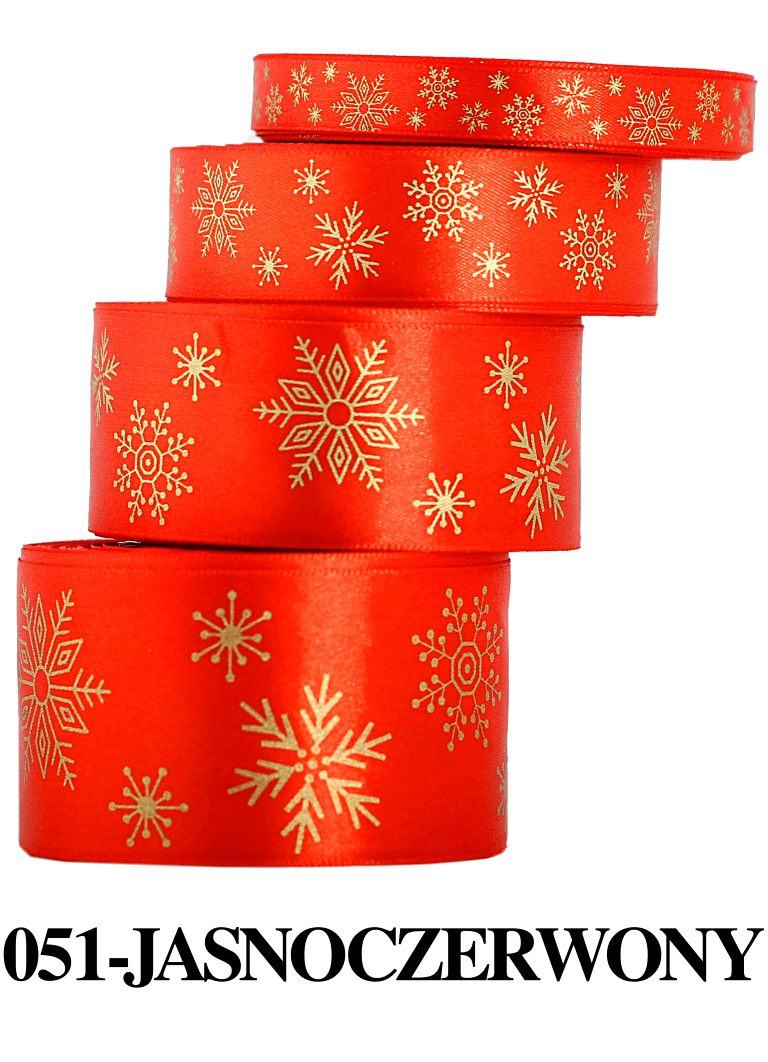Wstążka w śnieżynki metalizowane 50mm/9m jczerwona
