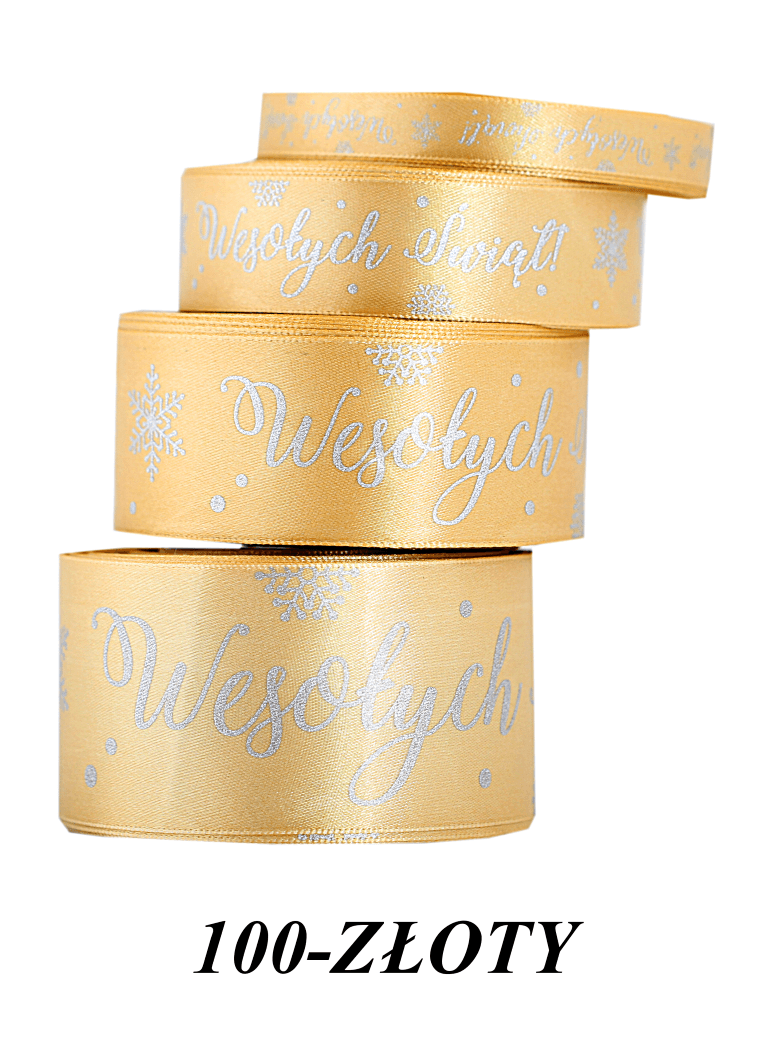 Wstążka Wesołych Świąt metal 50mm/9mb, złota