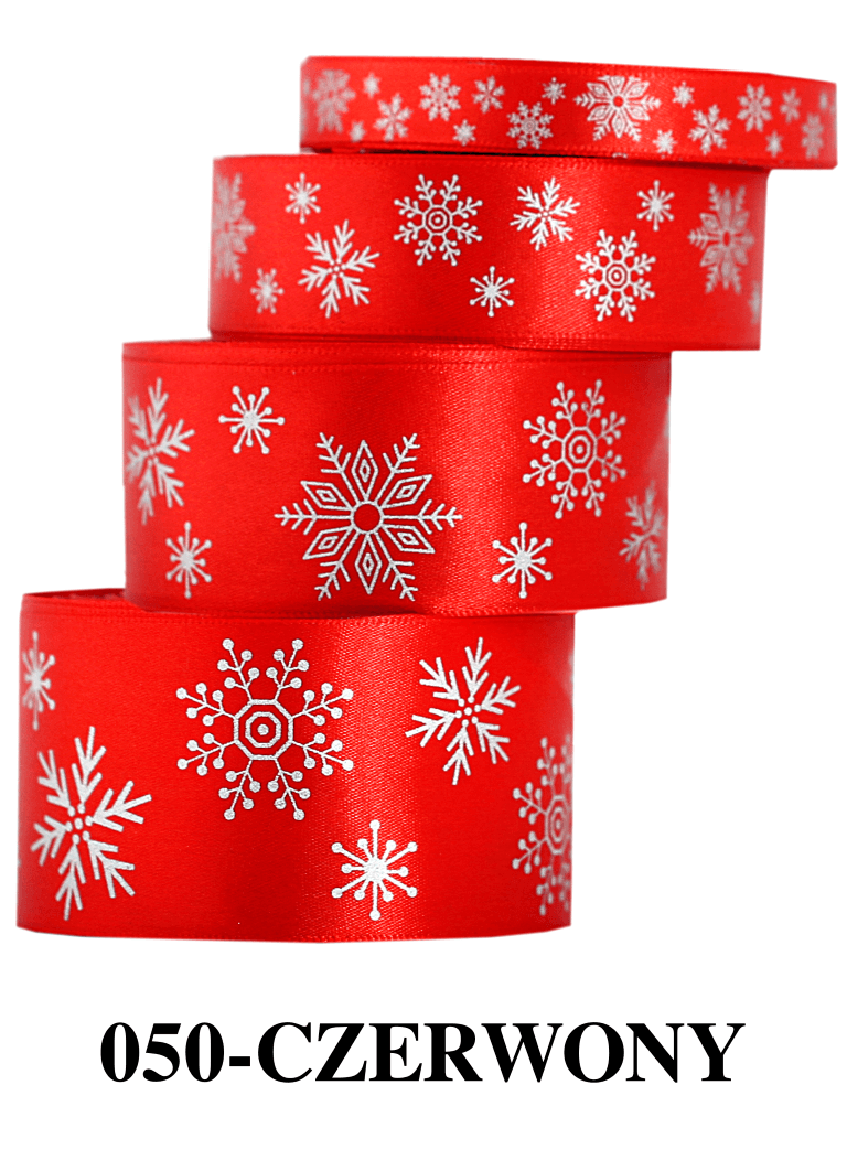 Wstążka w śnieżynki metalizowane 50mm/9mb czerwona
