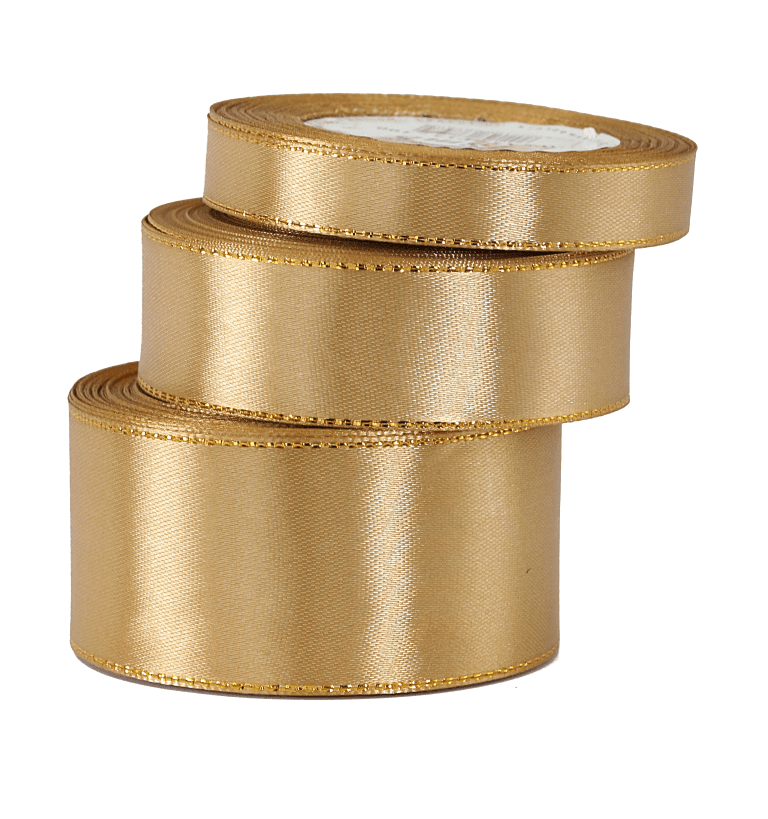 Wstążka satynowa złote pasy, 25mm/18mb, złota