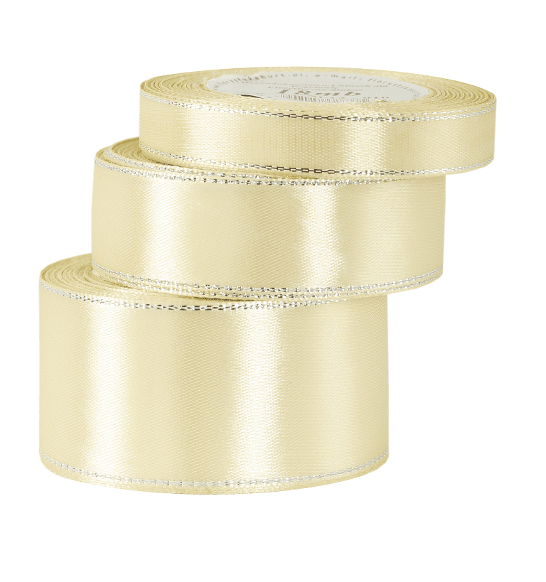 Wstążka satynowa srebrne pasy, 25mm/18mb, kremowa