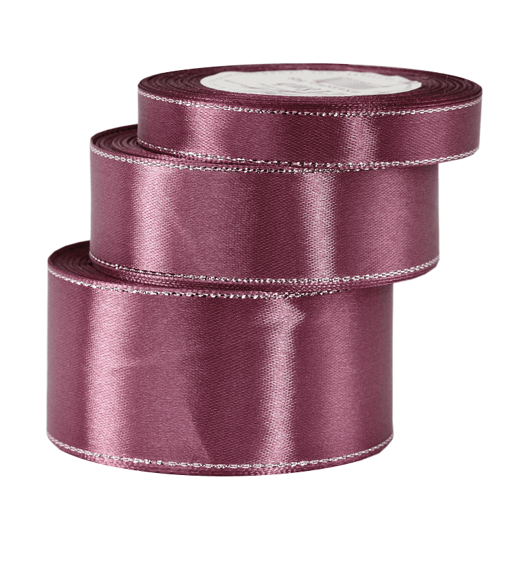 Wstążka satynowa srebrne pasy 12mm/18mb brudny róż