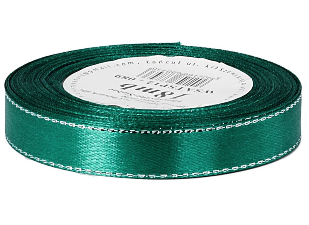 Wstążka satynowa srebrne pasy, 12mm/18mb, butelka