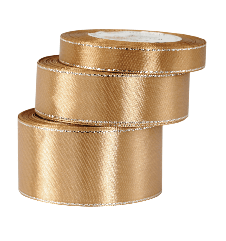 Wstążka satynowa srebrne pasy, 12mm/18mb, złota