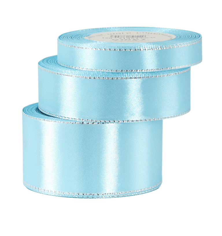 Wstążka satynowa srebrne pasy, 38mm/18mb, błękitna