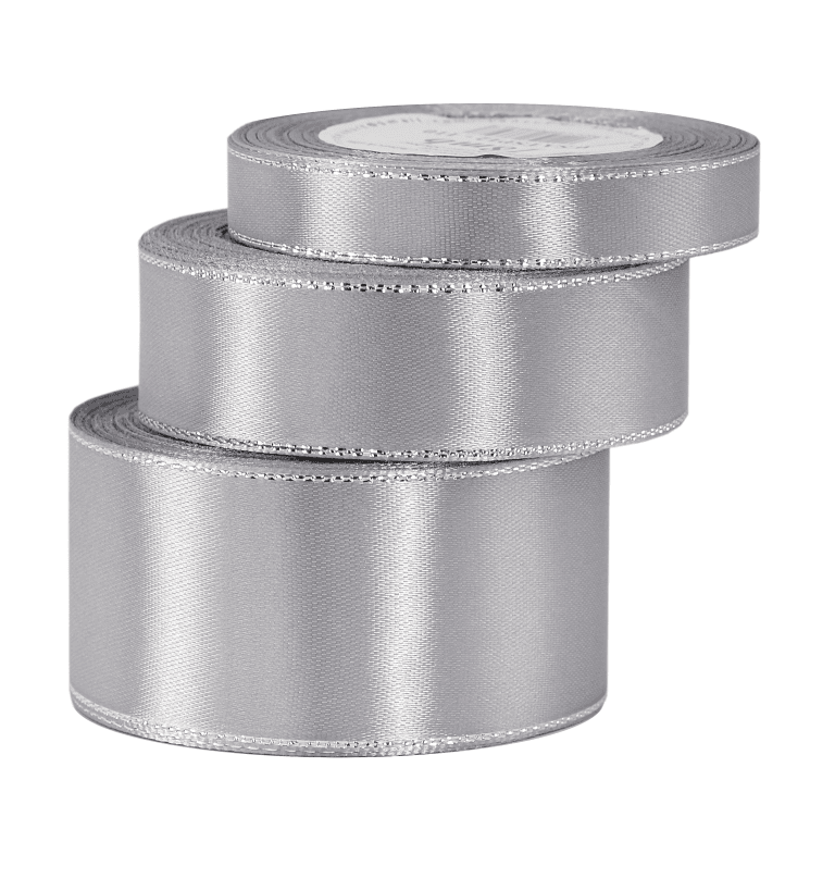 Wstążka satynowa srebrne pasy, 38mm/18mb, srebrna