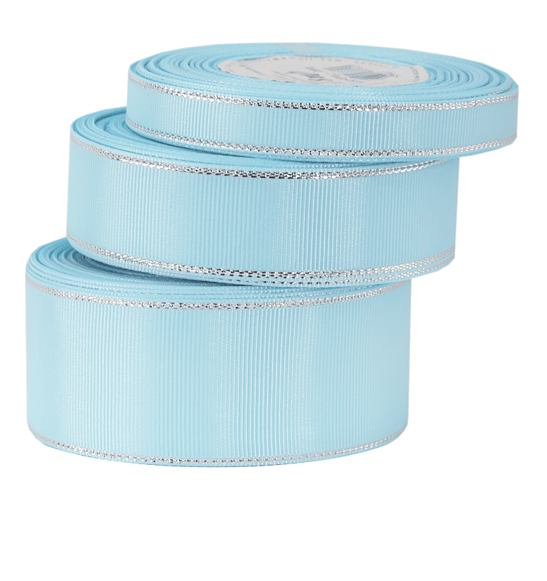 Wstążka rypsowa w srebrne pasy 12mm/18mb, błękitna