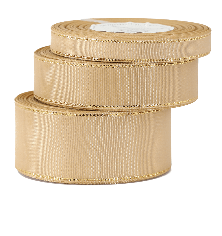 Wstążka rypsowa w złote pasy, 25mm/18mb, złota