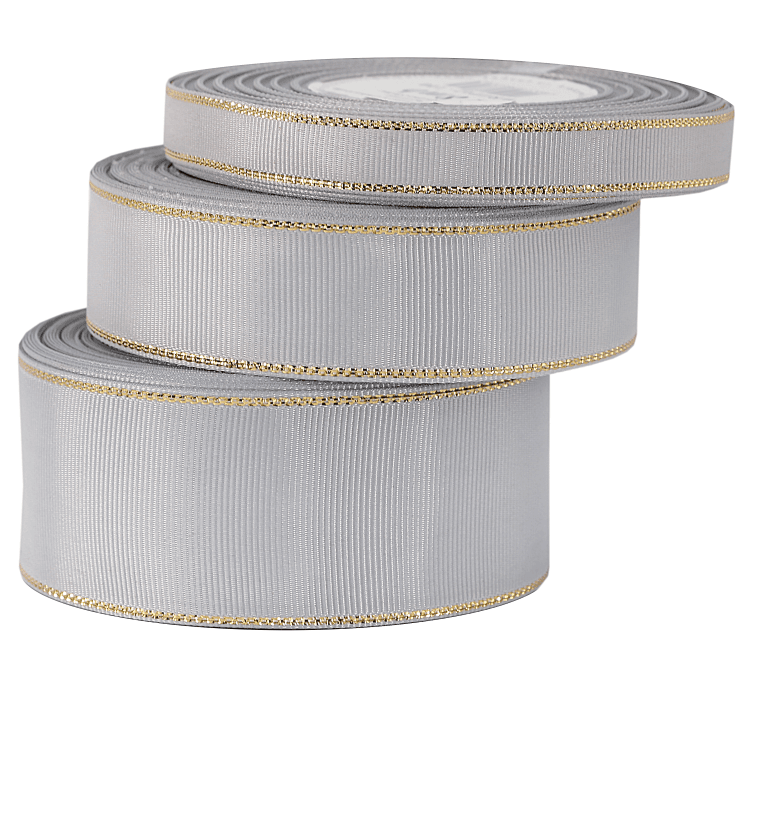 Wstążka rypsowa w złote pasy, 25mm/18mb, srebrna