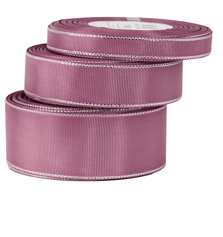 Wstążka rypsowa w srebrna pasy 38mm/18m brudny róż