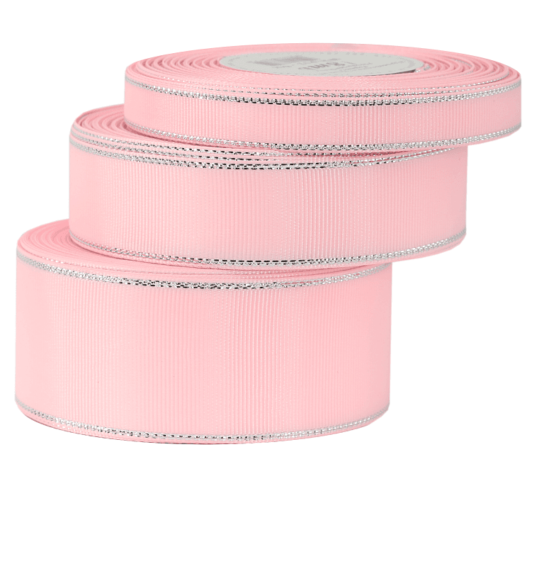 Wstążka rypsowa w srebrna pasy 38mm/18m średni róż