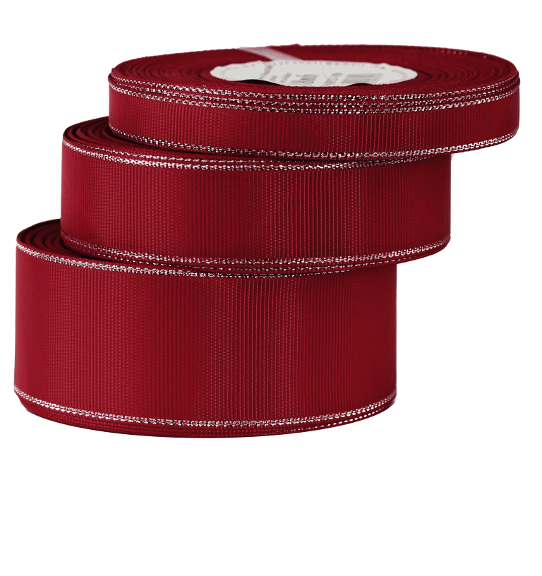 Wstążka rypsowa w srebrna pasy 38mm/18m c.czerwona