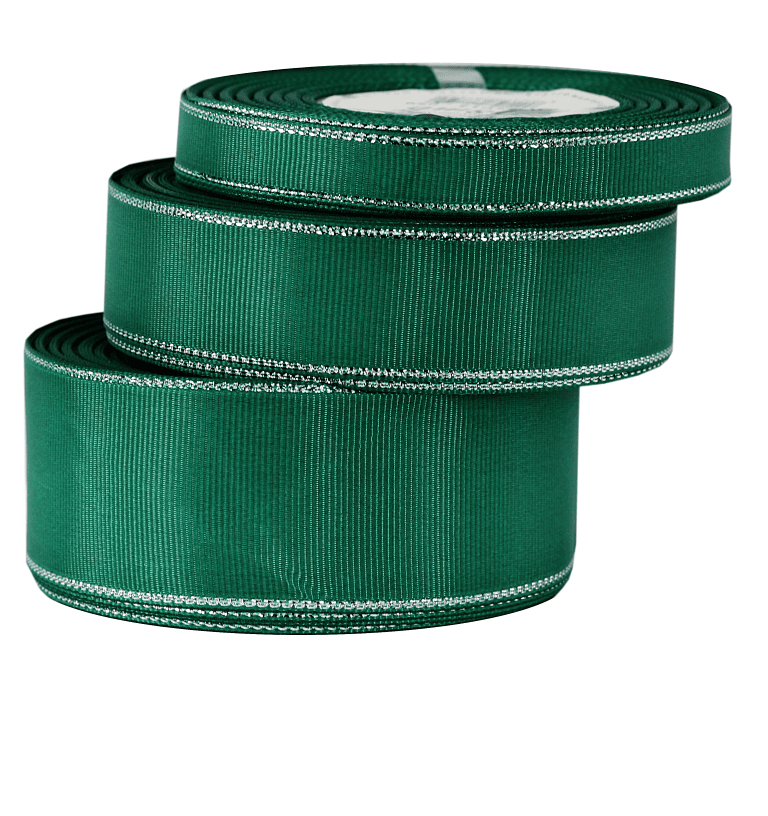 Wstążka rypsowa w srebrna pasy 38mm/18mb, butelka