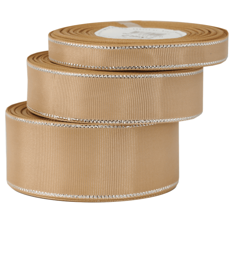Wstążka rypsowa w srebrna pasy 38mm/18mb, złota