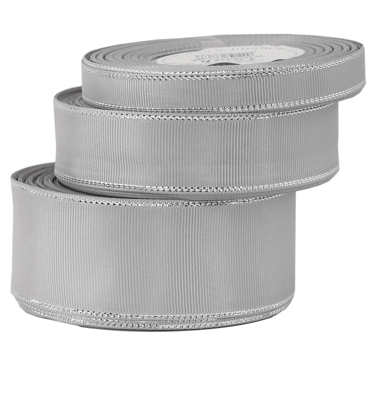 Wstążka rypsowa w srebrna pasy 38mm/18mb, srebrna