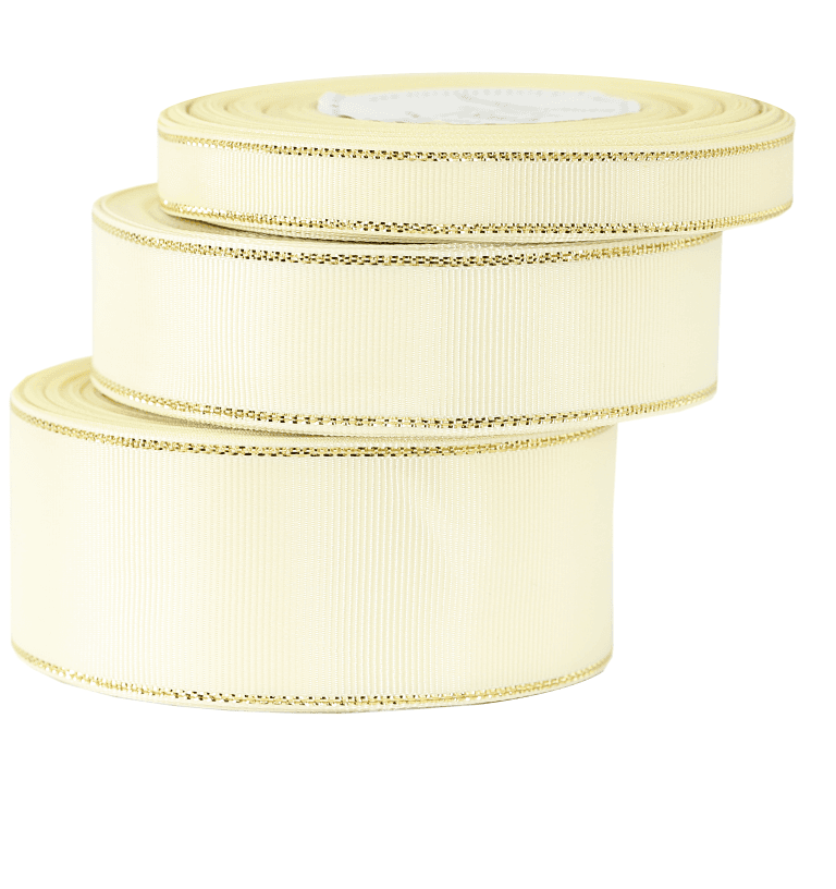 Wstążka rypsowa w złote pasy, 38mm/18mb, kremowa