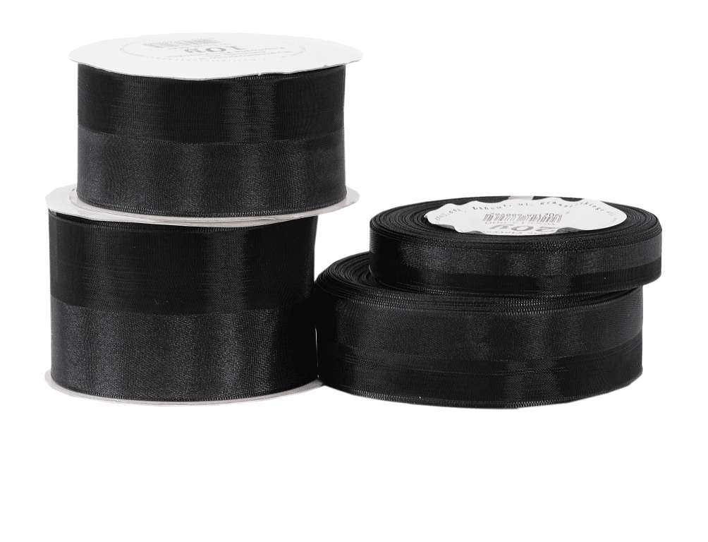 Wstążka pół atłas/ pół szyfon, 38mm/9mb, czarna
