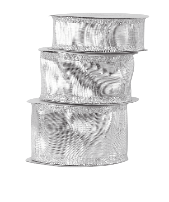 Wstążka metalizowana z drutem, 25mm/9mb, srebrna