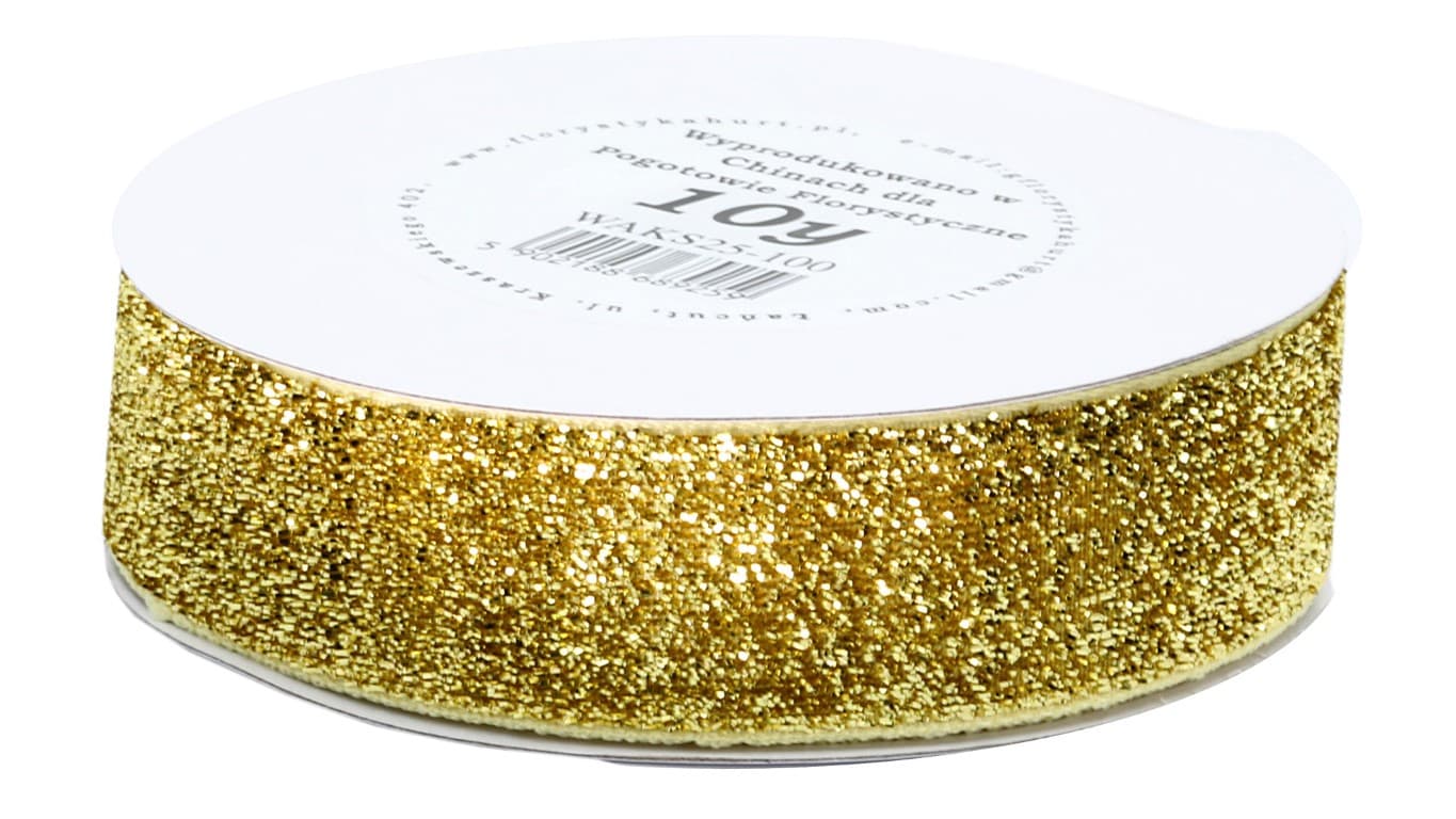 Wstążka aksamitna metalizowana, 25mm/9mb, złota