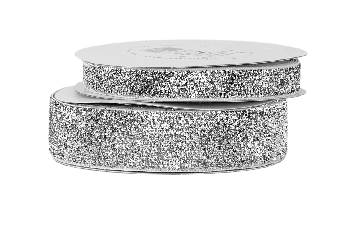 Wstążka aksamitna metalizowana, 25mm/9mb, srebrna