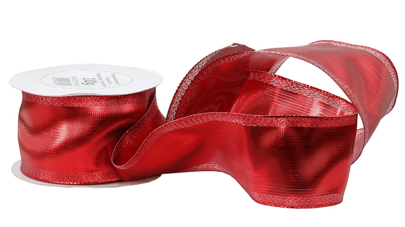 Wstążka metalizowana z drutem, 50mm/9mb, czerwona