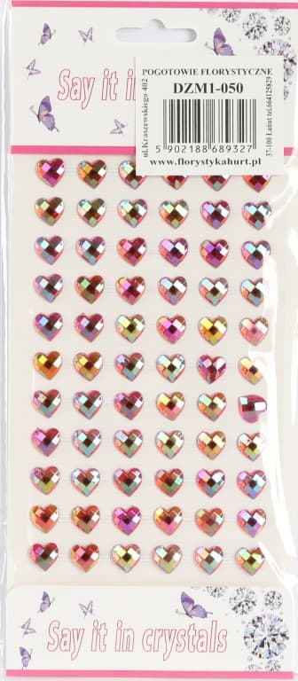 Dżety samoprzylepne serca opal 10mm/66szt czerwone