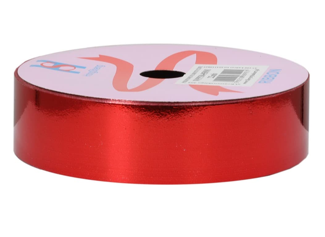 Wstążka plastikowa PP 3cm/22mb, czerwona metal