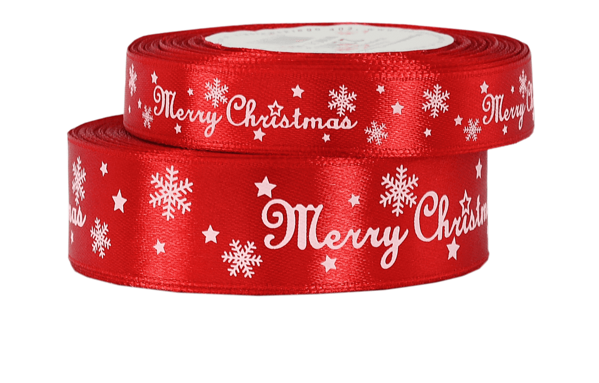 Wstążka satyna Merry Christmas 15mm/22mb, czerwona