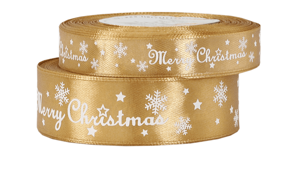 Wstążka satyna Merry Christmas 15mm/22mb, złota