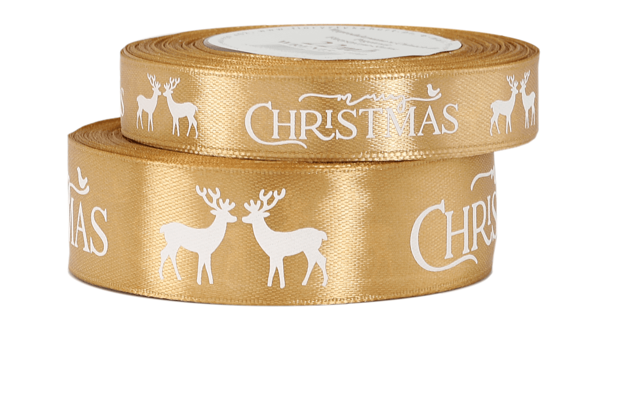 Wstążka satynowa Renifery 15mm/22mb, złota