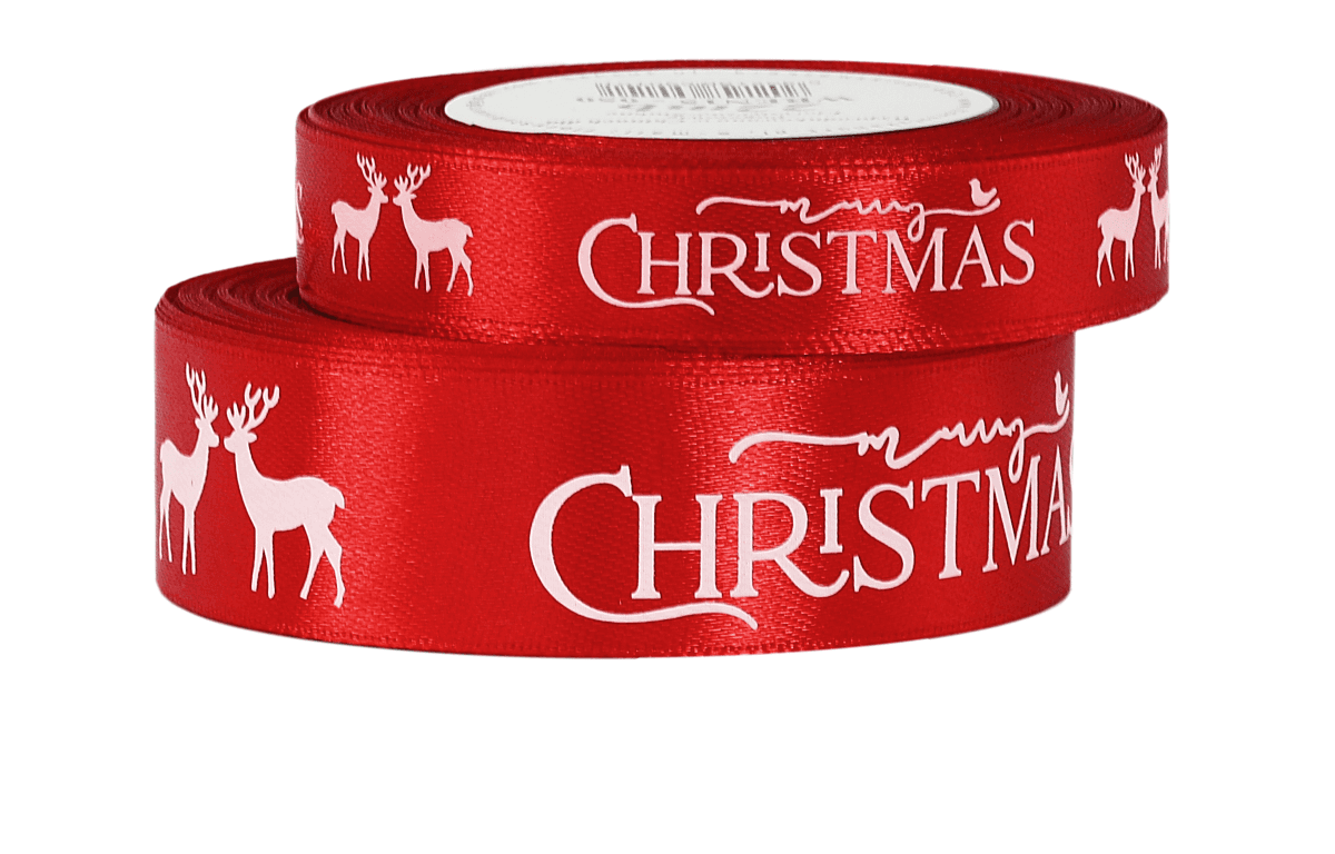 Wstążka satynowa Renifery 25mm/22mb, czerwona