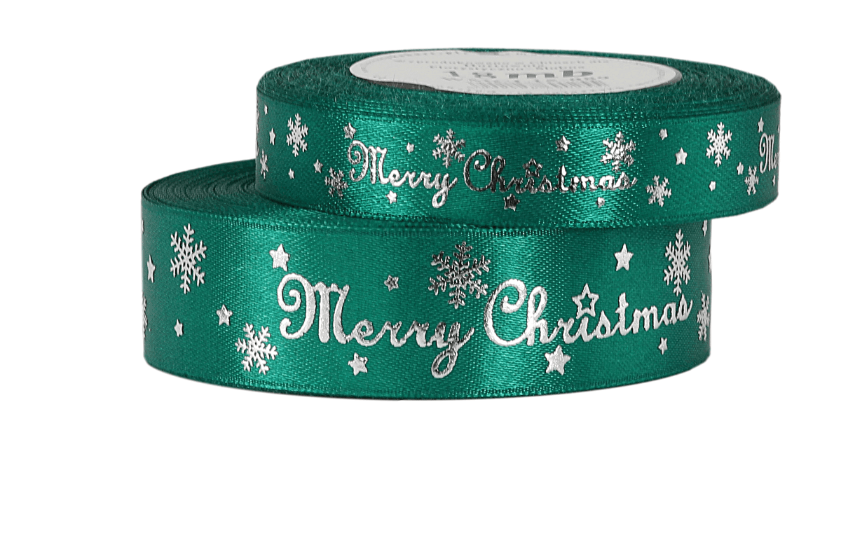 Wstążka metal Merry Christmas, 25mm/18mb, butelka