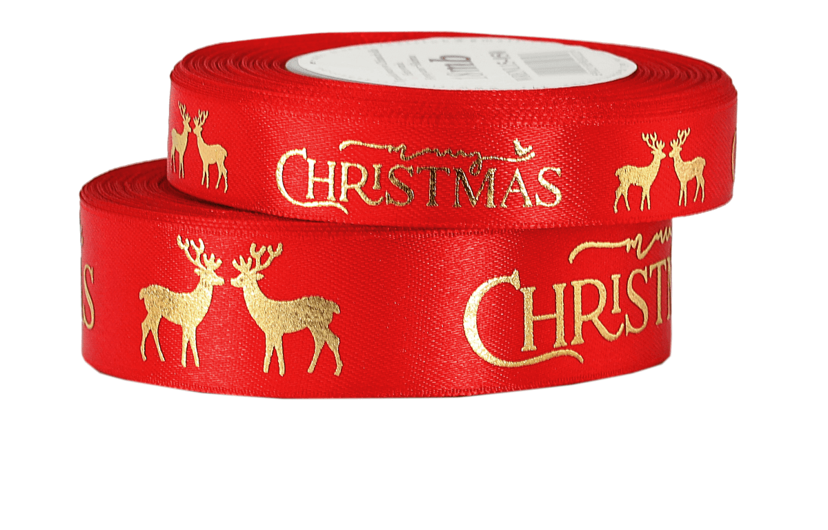 Wstążka metaliczna Renifery, 25mm/18mb, cz/złoto