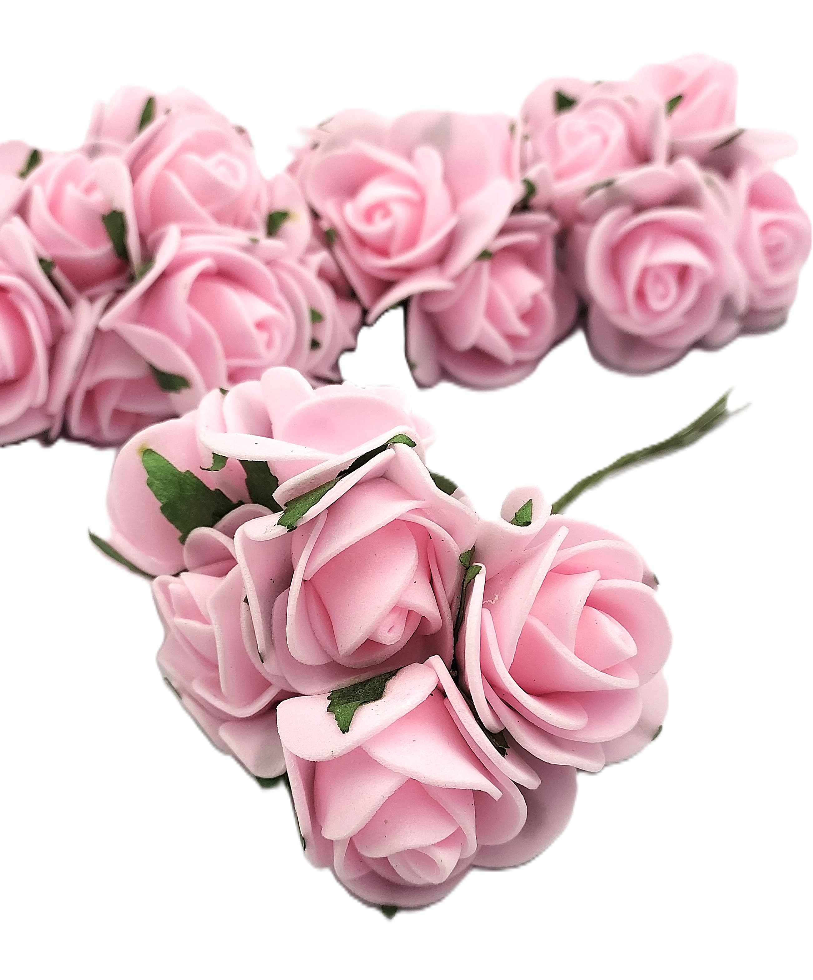 Piankowe kwiaty na drucie śr.3cm/6x6szt, blady róż