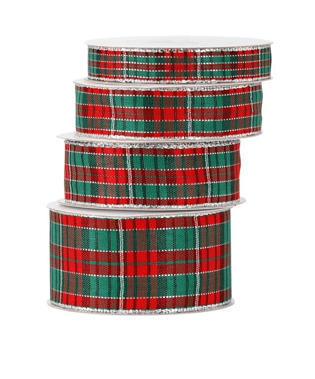 Wstążka  w szkocką kratkę, 12mm/9mb, posrebrzana