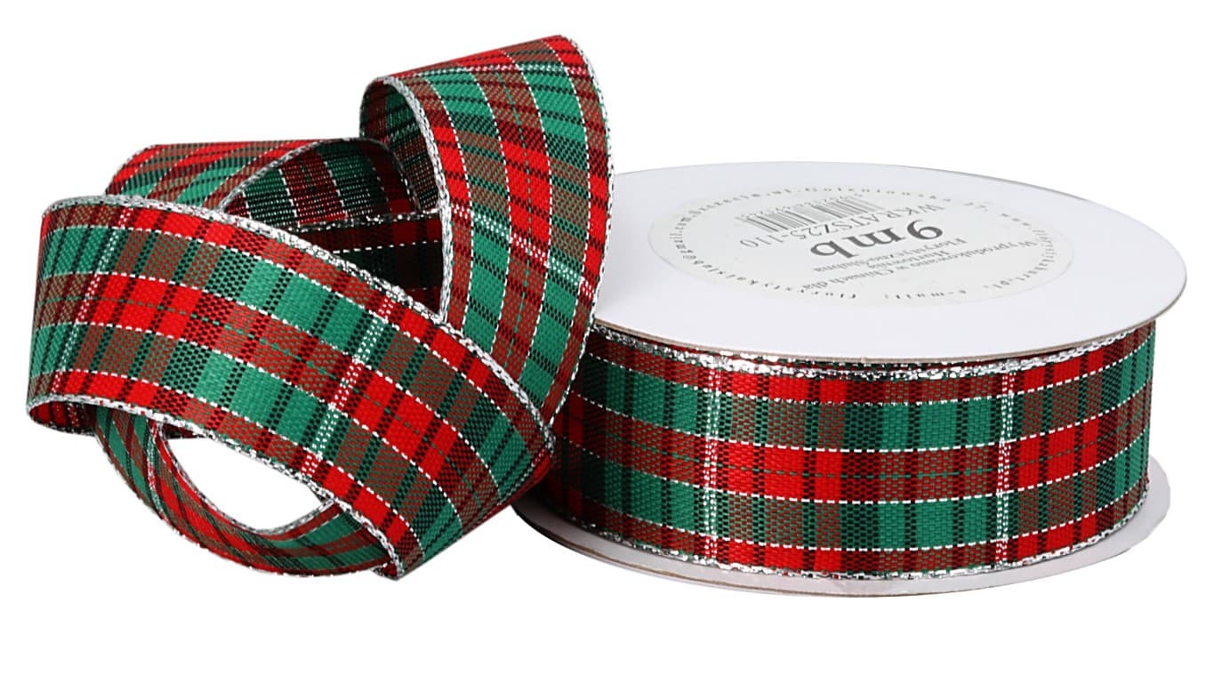 Wstążka w szkocką kratkę, 25mm/9mb, posrebrzana