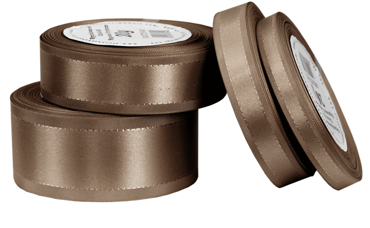 Wstążka z paskami satyna/tafta 25mm/20y kawa/mleko