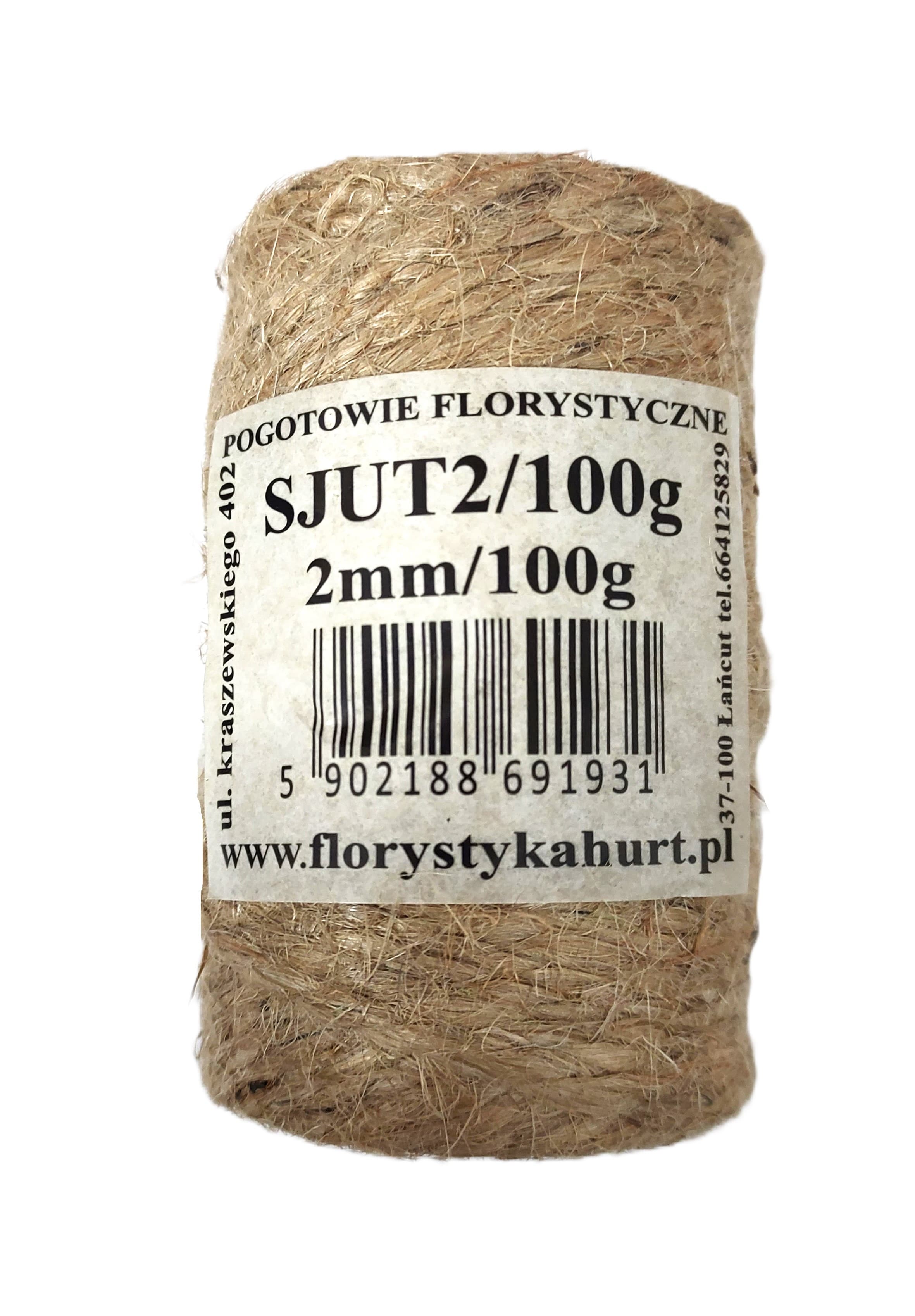 Sznurek jutowy, śr 2mm/48mb/100 gramów, naturalny